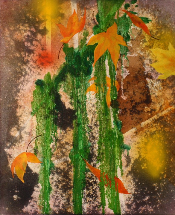 Nitin Mukul REALM OF THE SENSES 2013 Oil, acrylic and tea stain on canvas 24 x 18 in.