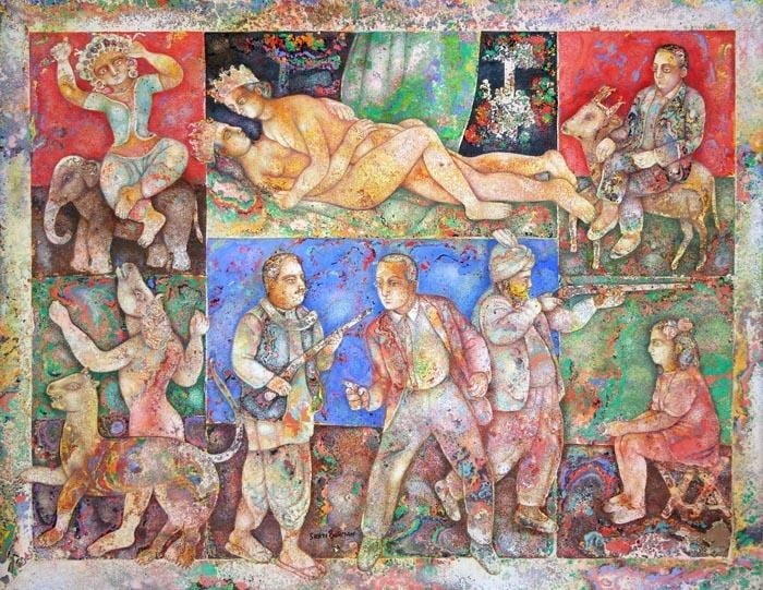 Sakti Burman LOVE AND VIOLENCE 2007 Oil on canvas 34.5 x 45.5 in.