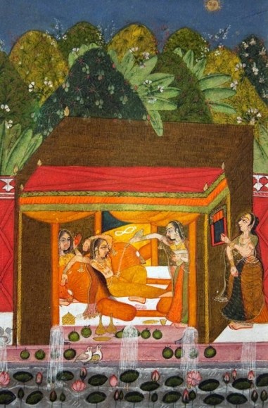 Heroine in a Pavilion c. 1780 Opaque watercolor and gold on paper 8.5 x 5.5 in.