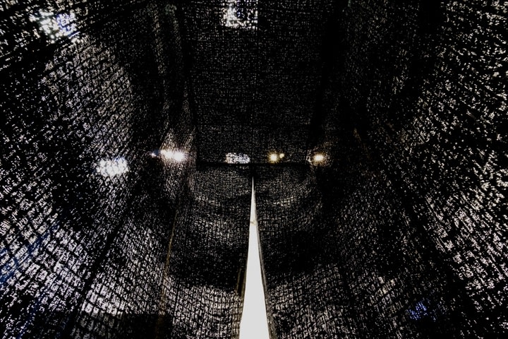 Abir Karmakar ROOM 2015 Acrylic, art powder, and synthetic adhesive on cotton mosquito net 120 x 99.5 x 63.5 in.
