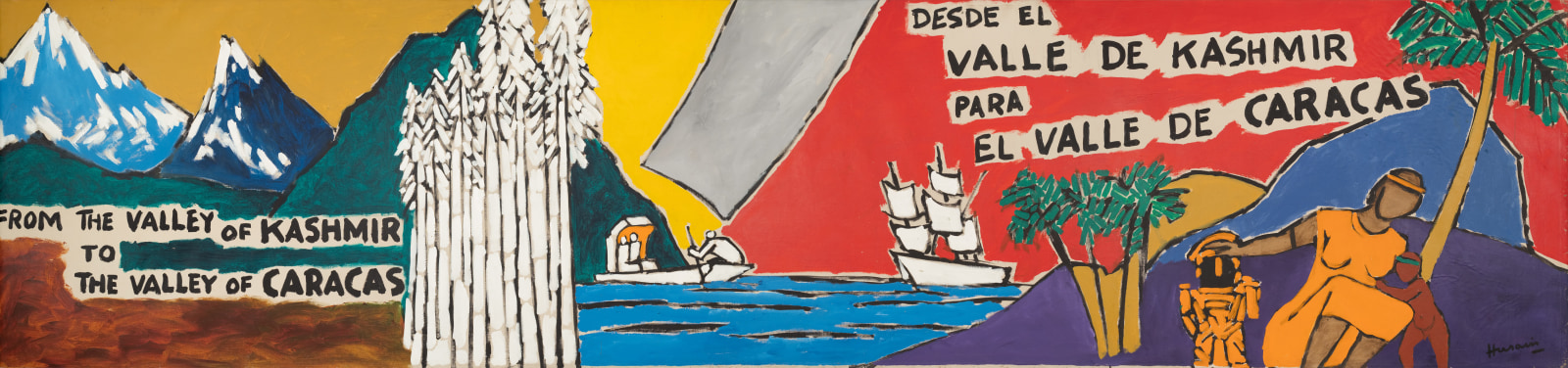 M. F. Husain From the Valley of Kashmir to the Valley of Caracas 1983 Acrylic on canvas 48 x 204 in