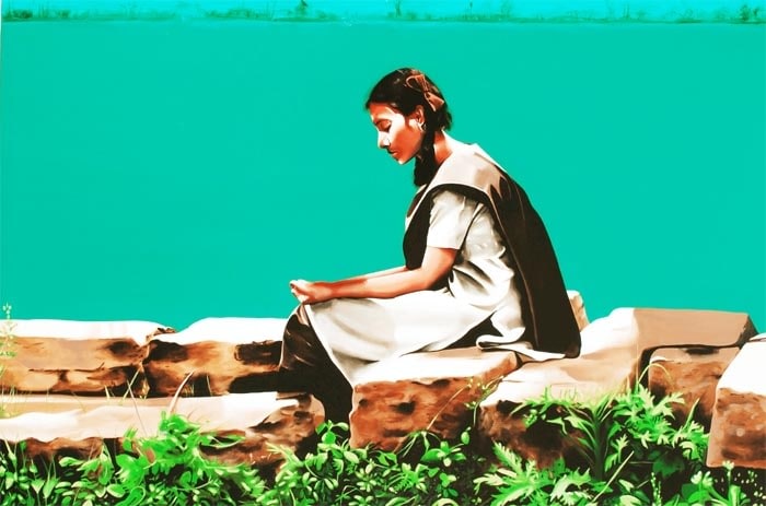 Binoy Varghese REFUGEES / THEIR OWN LANDS - VI 2009 Acrylic on canvas 48 x 72 in.