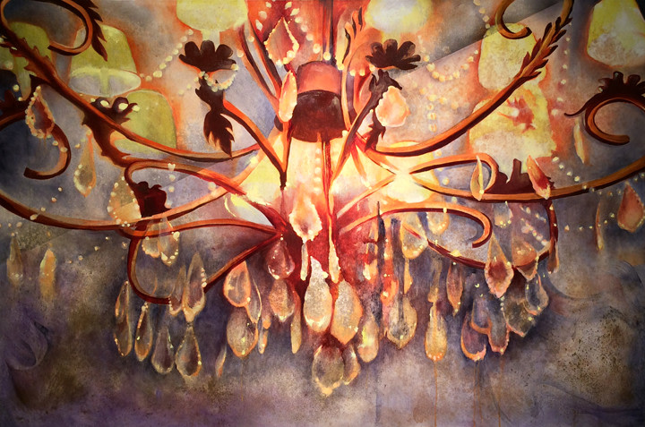 Nitin Mukul CHANDELIER 3 2014 Oil, acrylic and tea stain on canvas 40 x 60 in.