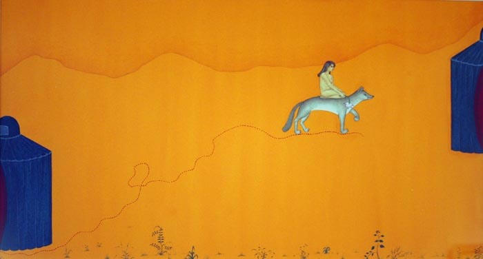 Waseem Ahmed Untitled (Woman on Fox) 12 x 20 in. Gouache on wasli Estimate - $4,000 - $7,000