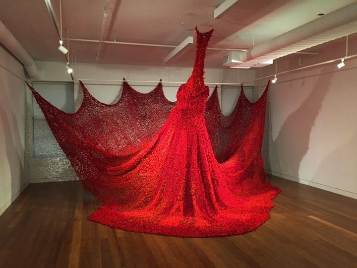Anoli Perera Second Skin: Elastic Dress II 2010-12 Bra straps, elastic loops, and iron brackets Dimensions variable. Photo by Aaron Burton