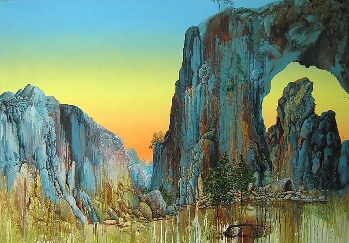 Mala Iqbal LAND BRIDGE 2009 Acrylic on linen 42 x 60 in.