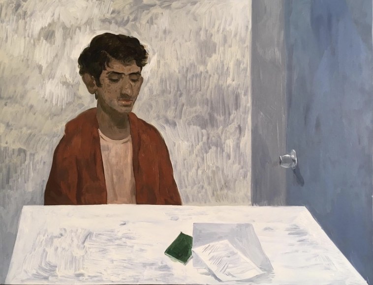 Salman Toor, Clean-shaven, Acne, Special Interview, 2019, Oil on panel, 18 x 24 x 1.50 in