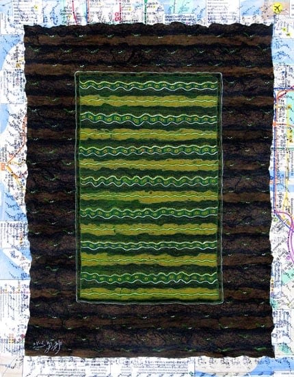 Talha Rathore A BOUNDLESS SEA I 2007 Gouache and Block Print on Wasli 14 x 11 in. SOLD