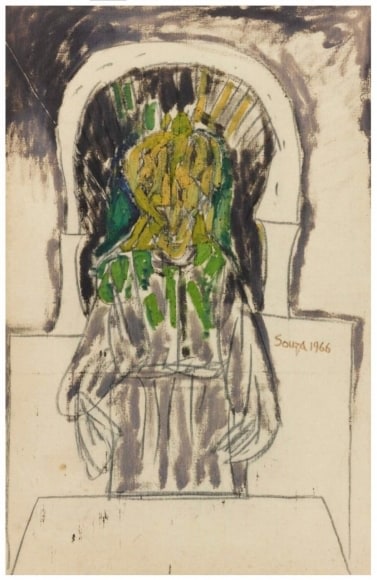 F.N. Souza Untitled (Priest at Altar) 1966 Oil and marker on cloth 50.5 x 33 in.