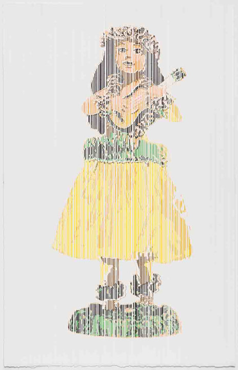 Ben Rak HAWAIIAN GIRL WITH UKULELE BOBBLE, PERCEIVE-CONCEIVE SERIES (Ed. of 11) 2013 Acrylic and silkscreen on BFK Rives 280gsm paper 22 x 15 in.