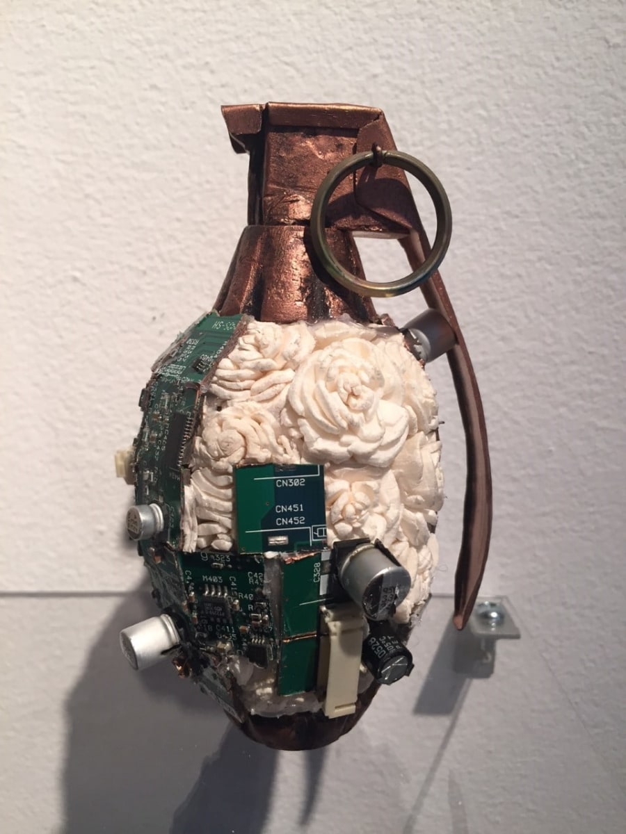 Promotesh Das Pulak Grenade 3 2016 Shola flowers, resin and circuit boards 6.5 x 2.5 x 2.5 in.