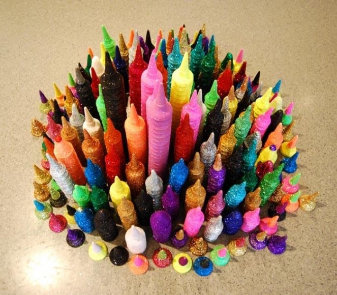 Chila Kumari Burman CORNETS AND SCREWBALLS 2010 Medium biscuit, plastic and glitter
