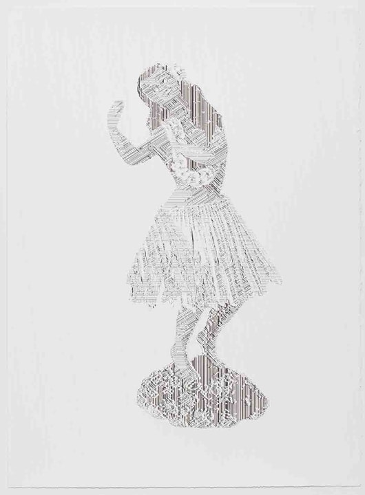 Ben Rak HULA GIRL DANCING BOBBLE, PERCEIVE-CONCEIVE SERIES (Ed. of 11) 2013 Acrylic and silkscreen on BFK Rives 280gsm paper 30 x 22 in.