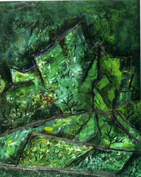 F. N. Souza GREEN LANDSCAPE 1960 Oil on board 30 x 24 in.