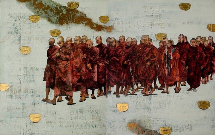 G. R. Iranna GOLDEN BOWLS 2013 Acrylic on canvas 66 x 105 in.