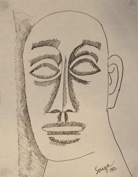 F.N. Souza Untitled (Head) 1952 Ink on paper 7.5 x 6 in.