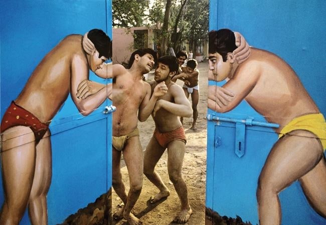 Raghu Rai Wrestlers in a Akhara, Delhi Edition of 10 1988 Digital scan of photographic negative on archival paper 18 x 27 in.