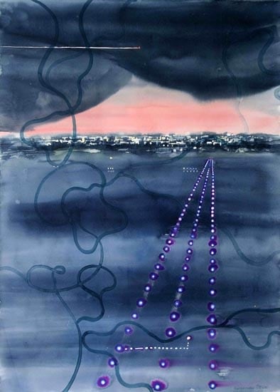 Indrapramit Roy IMPERFECT LANDING 2005 Watercolor on paper 50 x 40 in. SOLD