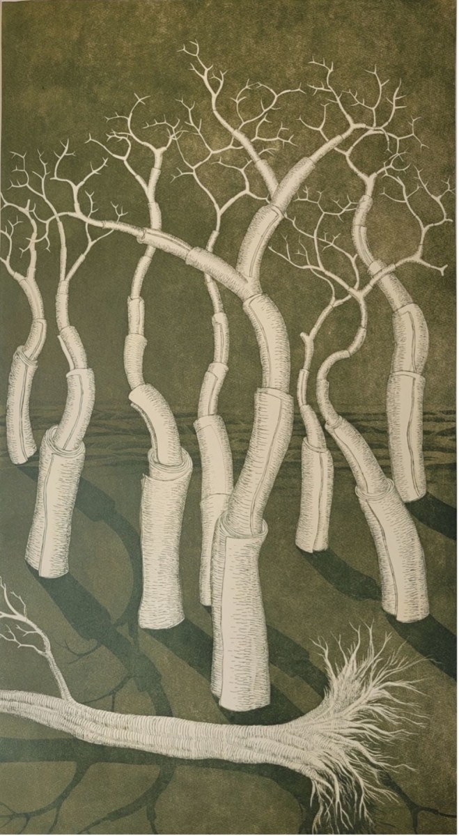 Gigi Scaria Scroll, 2022 Etching on Somerset paper 36h x 20w in 1 of 20
