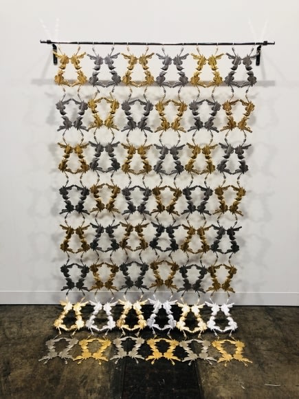 Adeela Suleman After All It's Someone Else Who Dies, 2018 Hand beaten repousse work on stainless steel with gold leaf 84 x 49 in