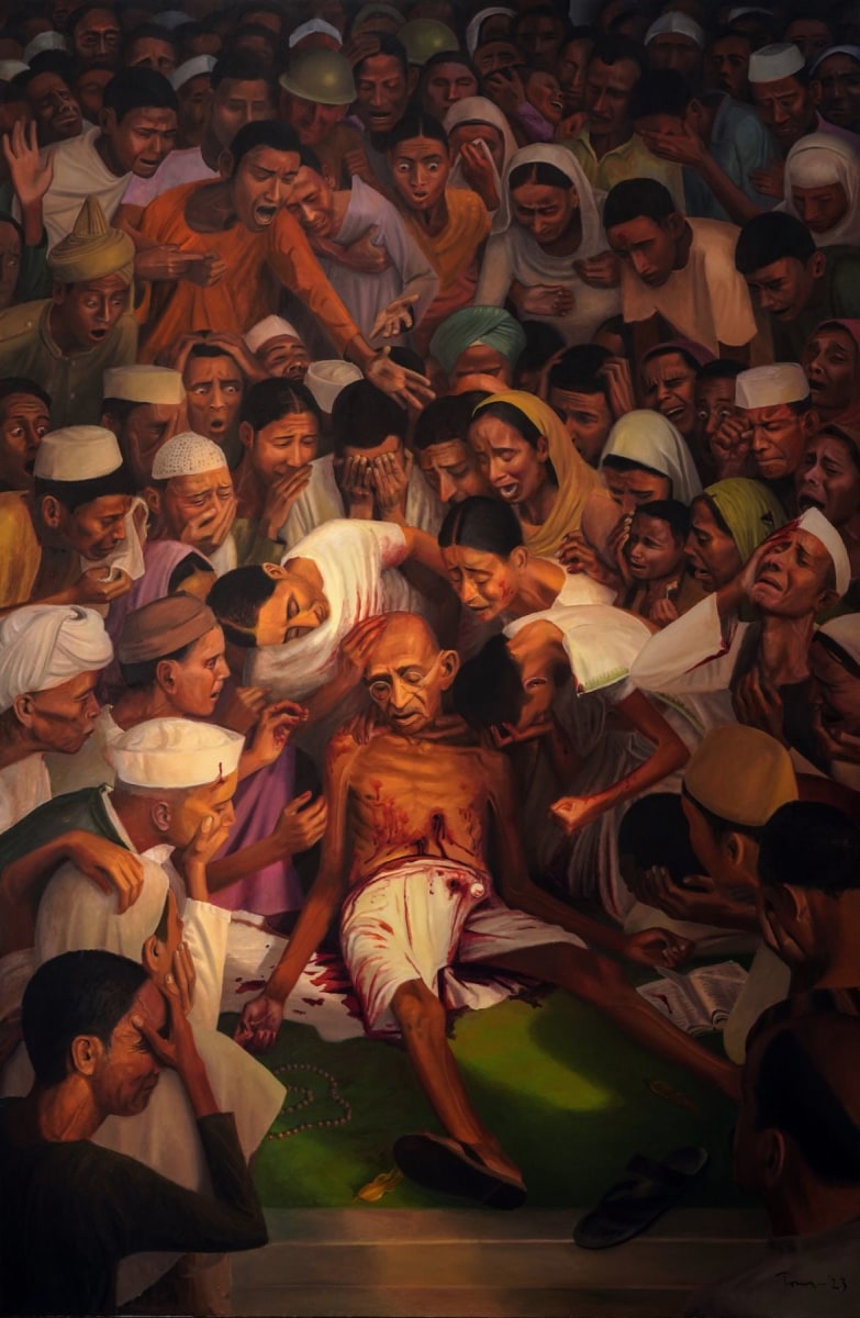 Tom Vattakuzhy Death of Gandhi, 2023 Oil on canvas 108h x 72w in