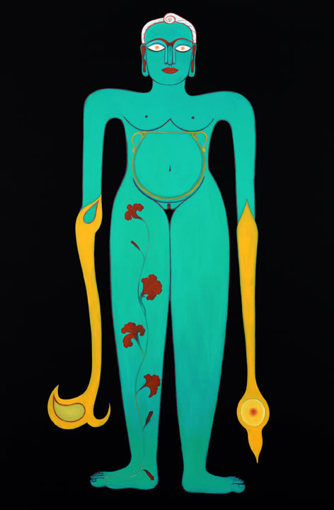 Rekha Rodwittiya Rekha @ 50 (Teal) 2008 Acrylic and oil on canvas 72 x 48 in.