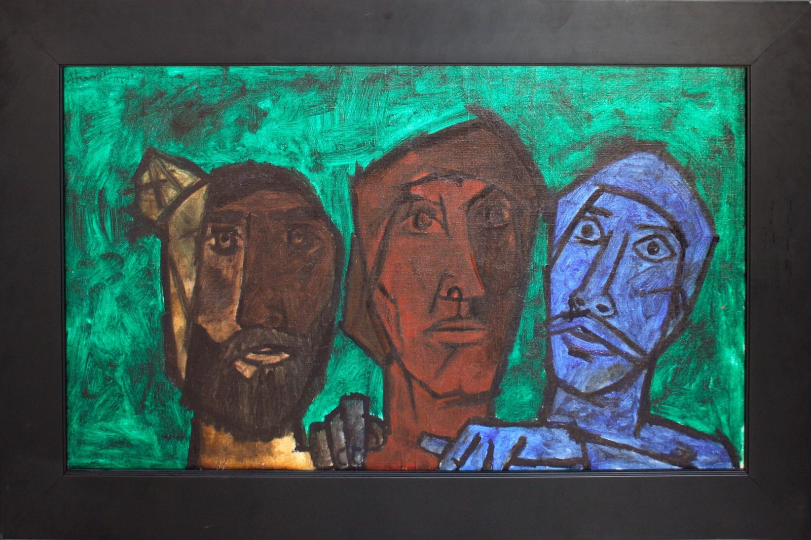 M. F. Husain Untitled (Three Heads - Green), 1957 Oil on canvas 19.75 x 33 in