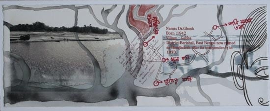 Sanchayan Ghosh A RED INDIAN GHOS(H)T IN NEW YORK - EPISODE 1-B 2007 Inkjet print & drawing on somerset paper (a book folio with three epsiodes with seven pages each) 8 x 22 in.