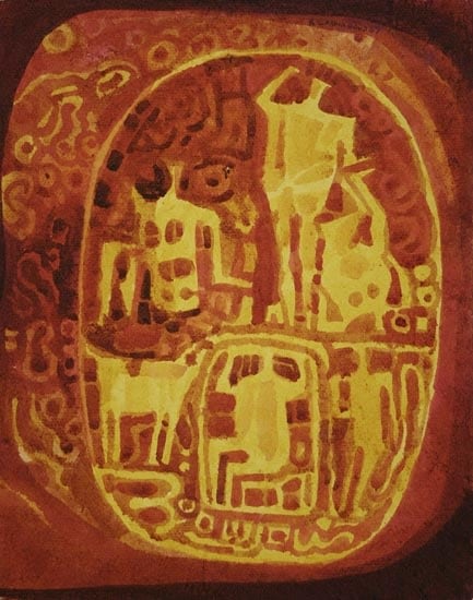K. Laxma Goud YELLOW FIGURE, ORANGE BACKGROUND 1967 Watercolor on paper 13 x 10.5 in. SOLD