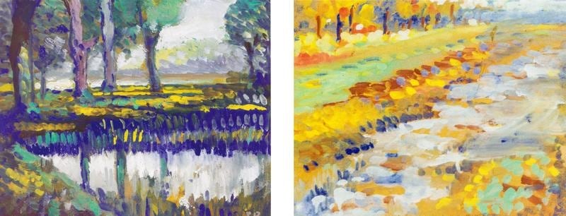 Jamini Roy LANDSCAPE WITH POND (WITH LANDSCAPE ON REVERSE) ND Tempera on card 12.5 x 16.5 in. (Each)