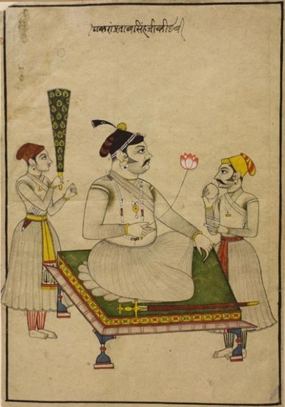 Portrait of Pratap Singh Northern India, Rajasthan, Isarda c. 1790 Opaque watercolour on wasli 12.5 x 8.5 in.