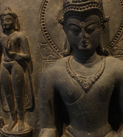 Crowned Buddha Pala Black stone 11th Century 19 in.