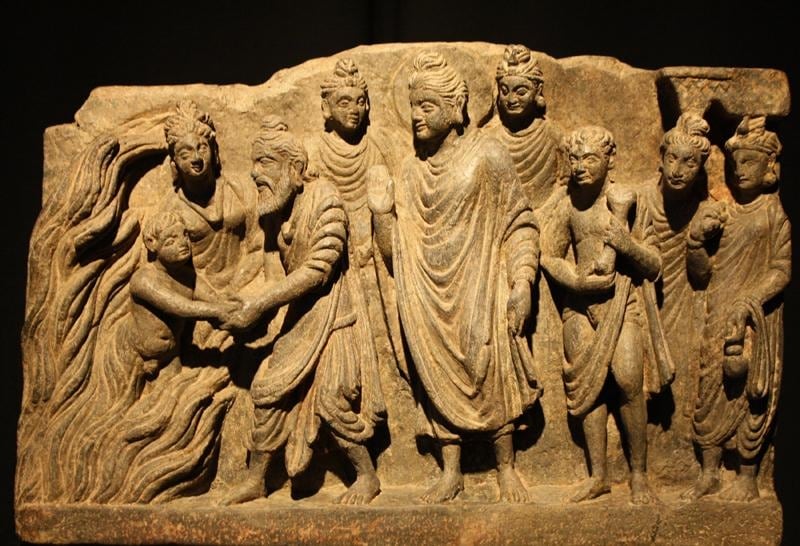 Jyotishka Saved from the Pyre Ancient Region of Gandhara Grey schist 3rd-4th Century 10.75 in.
