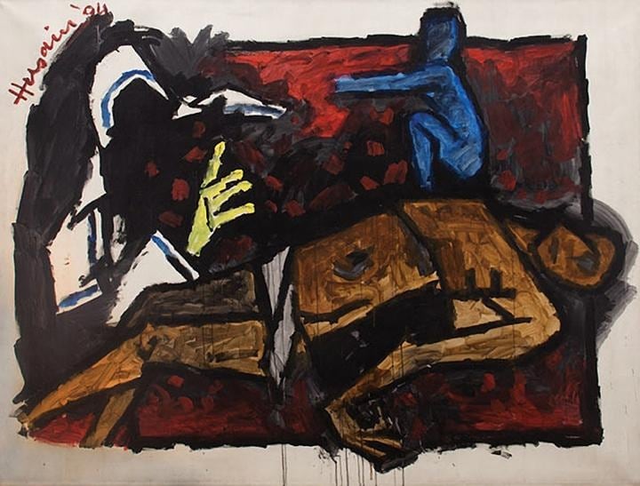 M. F. Husain UNTITLED (PIETA WITH MOTHER TERESA) 1994 Acrylic on canvas 71.5 x 92 in.