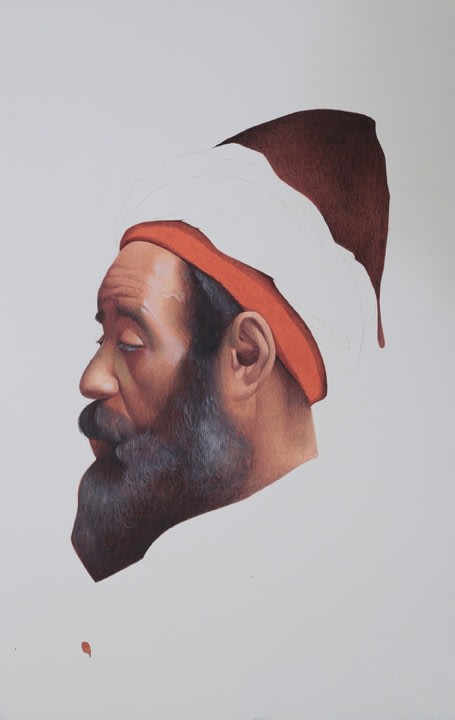 Irfan Hasan Profile of Moroccan Man, After Josep Tapiró Baró 2016 Opaque watercolor on paper 20 x 15 in