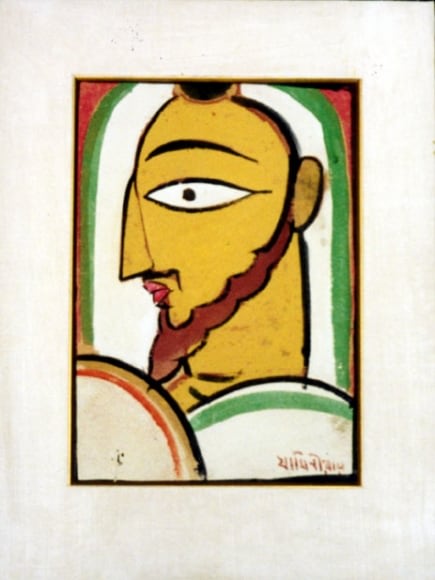 Jamini Roy Untitled (Christ Profile) Painting on board 14.5 x 10 in.