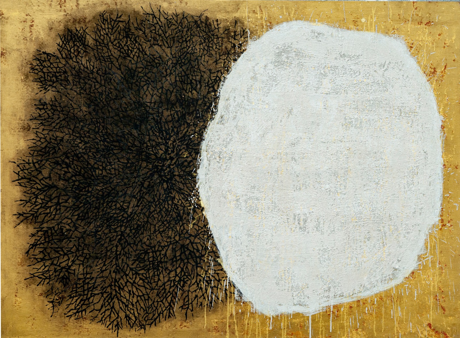 G. R. Iranna Ash Cloud on Tree, 2021 Acrylic and ash on canvas 48h x 66w in