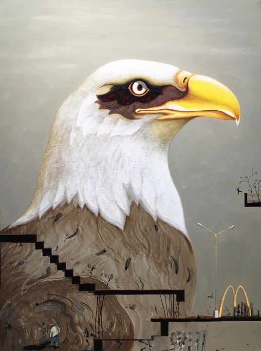 An eagle with hidden references to the American lifestyle.