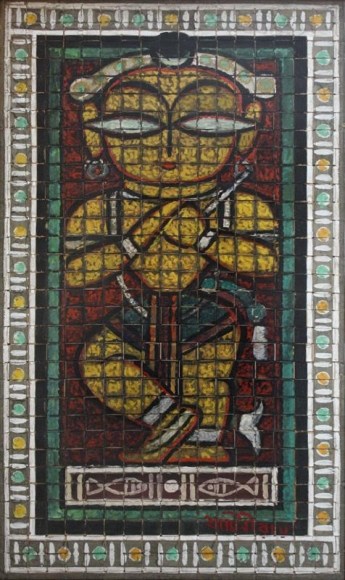 Jamini Roy Untitled (Krishna) Tempera on woven mat 26.5 x 15.5 in.