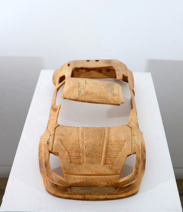 Debanjan Roy, Untitled (Toy Car), 2013, carved wood, 16.50h x 7.50w x 4d in