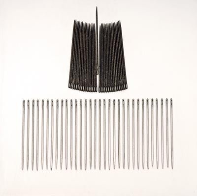 Roohi Ahmed POLITICIAN 2009 Large metallic needles on board 16.5 x 16.5 in.