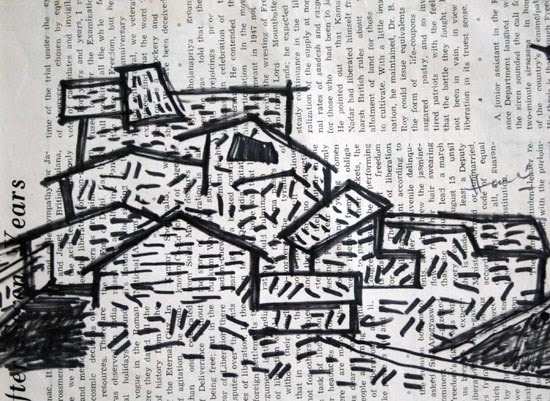 M.F. Husain URBAN SCAPE ON NEWS PRINT Ink on paper 5.5 x 7.5 in. SOLD