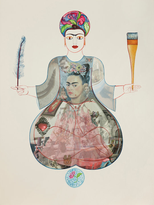 Rekha Rodwittiya Matters Of The Heart (Figure II) 2014 Digital inkjet print with autobiographic photo images and hand-painted watercolor on paper 30 x 22 in.
