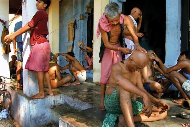 Raghu Rai Shaving of Heads, Tulsi Ghat, Varanasi Edition of 10 2006 Digital scan of photographic negative on archival paper 20 x 30 in.
