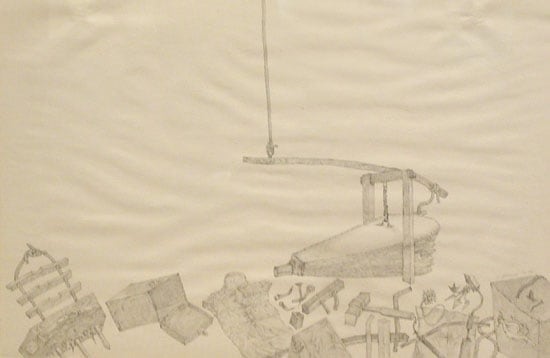 Laxma Goud BITS & SCRAPS BELLOWS 1976 Pencil on paper 19 x 30 in. SOLD