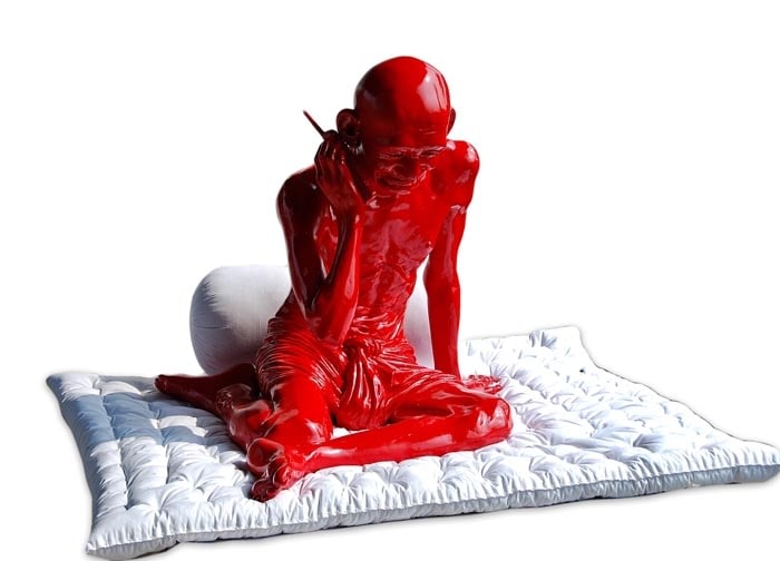 Debanjan Roy INDIA SHINING II (GANDHI AND THE CELL PHONE) Edition of 5 2007 Aluminum cast, paint 27 x 46 x 30 in.