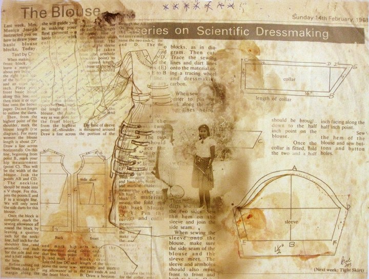 Anoli Perera Sewing Book Series II 2013 Print on Hahnemühle photo rag archival paper, with watercolor, ink and acrylic 15 x 20 in.