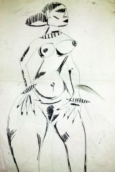 F.N. Souza Untitled (Nude with Hands on Hips) 1948 Charcoal on paper 13 x 8.5 in.