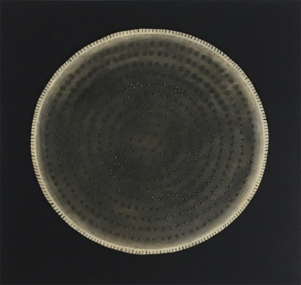 Anila Quayyum Agha Regeneration I 2012 Mixed media on paper (Encaustic, ink, graphite, charcoal, and embroidery on paper) 22 x 22 in.