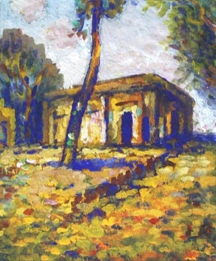 Jamini Roy Landscape At Murshidabad Tempera on card 13 x 11.5 in.
